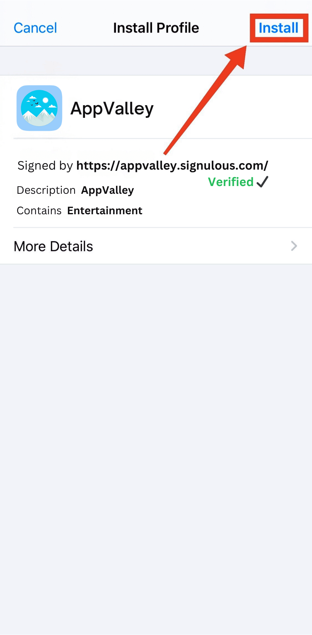 Install AppValley Profile